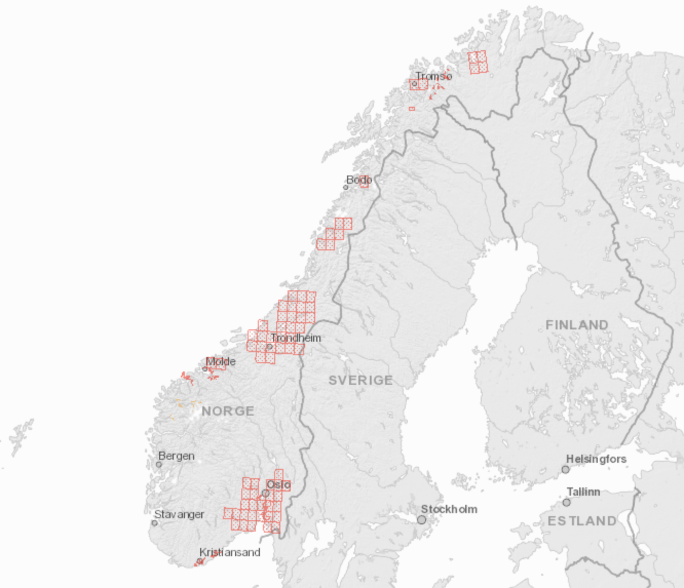 osuwiska Norwegia mapa
