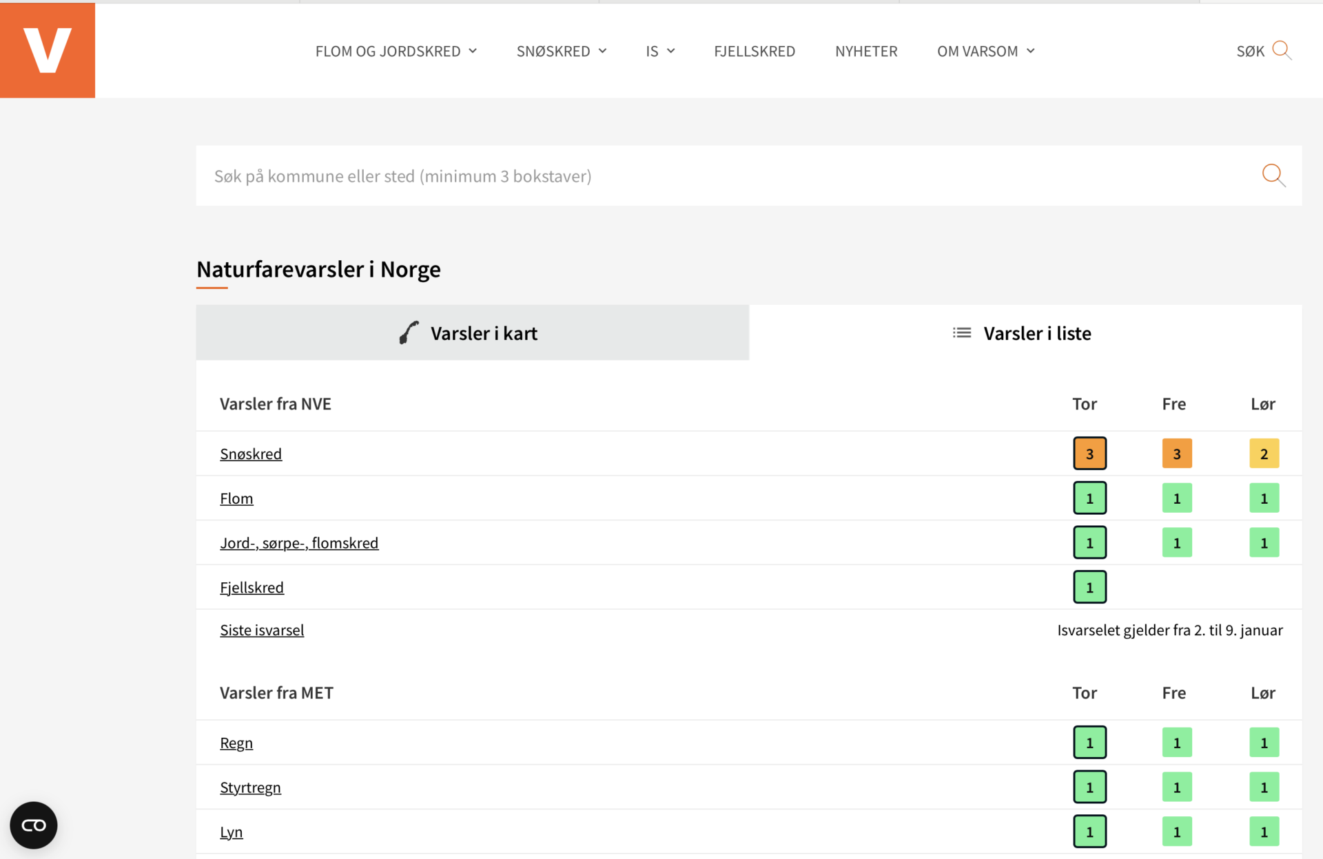 Aplikacja z ostrzeżeniami Norwegia